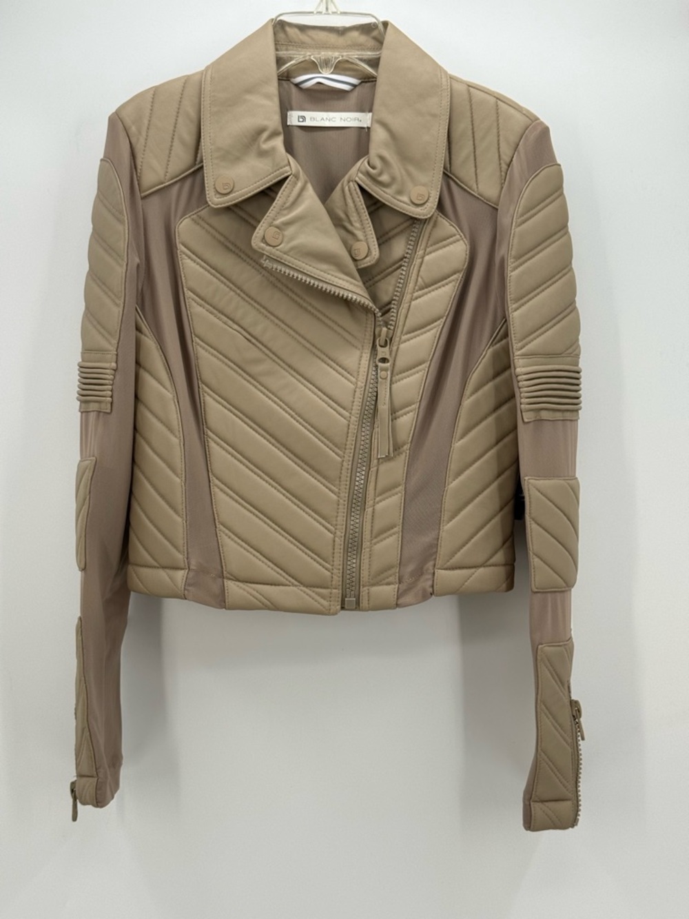 Blanc Noir Acceleration Asymmetric Taupe Leather Moto Mesh Jacket Size Small - Picture 9 of 15